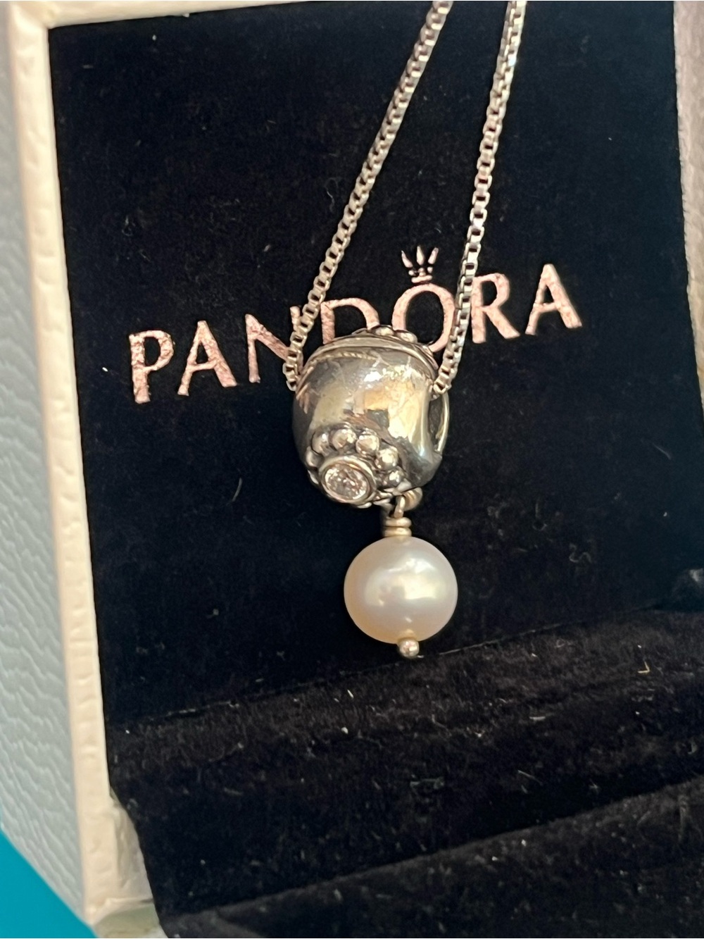 Pandora Sterling Silver Pearl of Wisdom Charm freshwater pearl cz